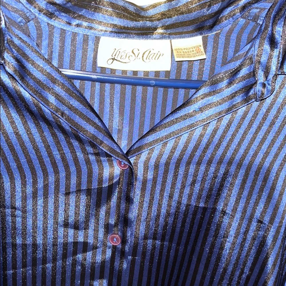 Yves St. Clair Black and Blue Satin Shirt